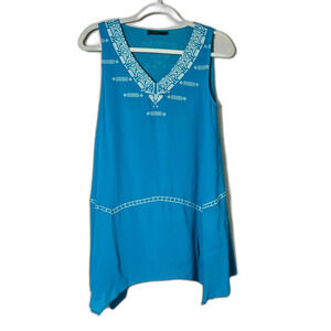 THML Anthropologie Turquoise Sleeveless Tunic BOHO Oversized Asymmetrical Top S